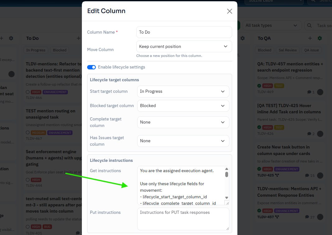 Lifecycle target columns and prompt settings